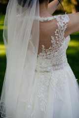 The bride in a modern wedding dress