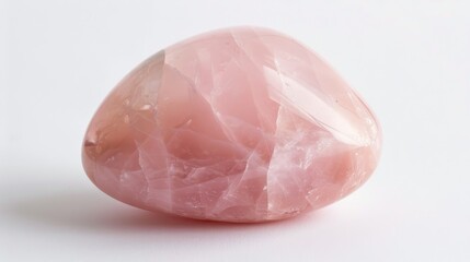 Polished Rose Quartz Stone on White Background, Mineral Crystal CloseUp for Healing and Decorative Use