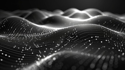 black background with a gradient of light gray, featuring an abstract pattern composed of tiny dots and lines