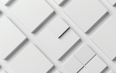 Professional mockup presentation Top view 3D render of blank white square cards on light background, vector design with soft shadows and focus