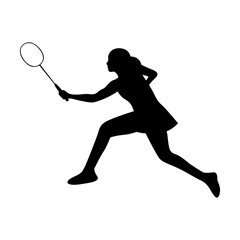 Vector illustration of tennis player woman silhouette on transparent background
