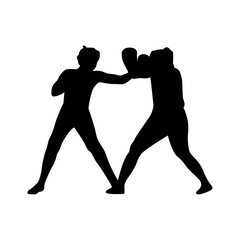 Obraz premium Vector illustration of two boxing players silhouette on transparent background
