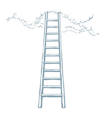 Vector drawing of high ladder at clouds