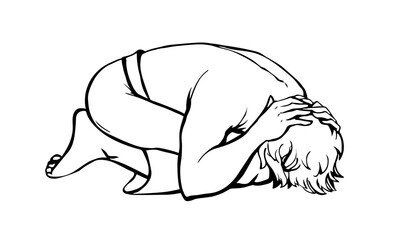 Vector drawing. Man bow praying