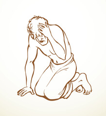 Vector drawing. Man bow praying