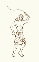 Vector drawing. Angry egyptian soldier