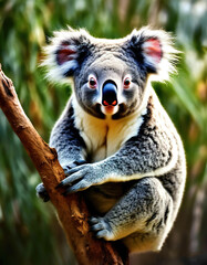 Naklejka premium koala in the wild. looks at the camera.