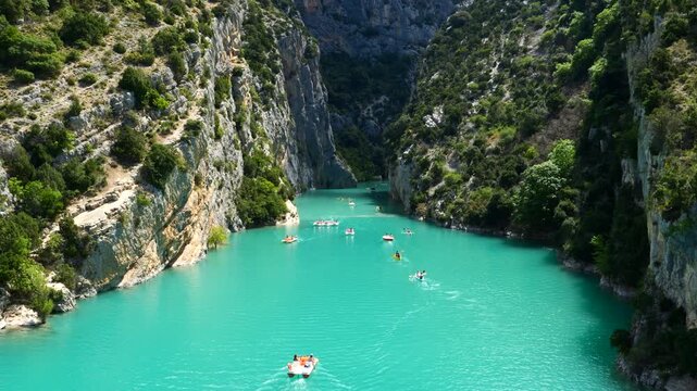 Tourists with Kayaks and Boats in the Gorges Du Verdon River Canyon