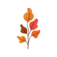 Folk plant. Red orange and terracotta leaves on a branch. Autumn botany yellow berries Minimalistic style. Flat isolated vector illustration. No AI. hand drawn