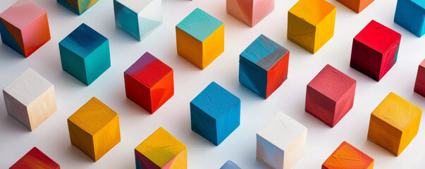 Obraz premium Colorful wooden cubes arranged in grid pattern