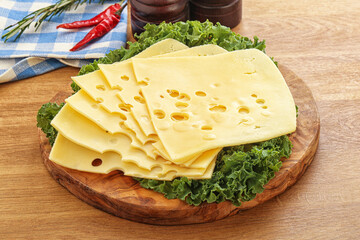 Sliced maasdam cheese for breakfast