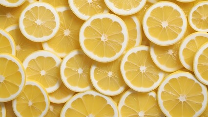 Top View Full Frame of Fresh Lemon Fruit Slices, Creating a Vibrant and Summery Visual Feast. Lime slices background, pattern full frame. Grape fruit, orange and lime.
