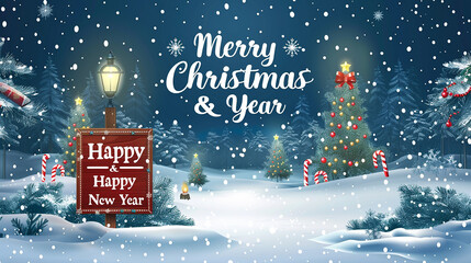 Vector merry christmas vector design merry christmas greeting text in snowy night background with waving
