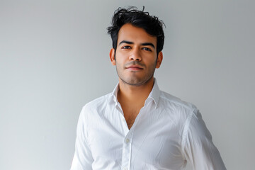Obraz premium Half-Body Portrait of a Confident Man with Short Hair and White Background
