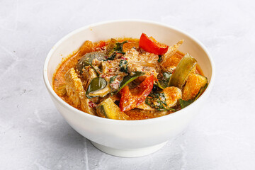 Thai red spicy curry with chicken