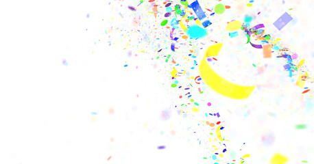  Colorful assorted confetti with serpentine on white