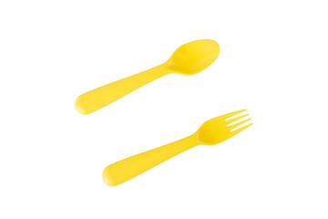  Yellow fork and spoon isolated on transparent background.