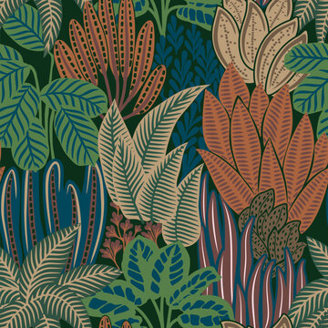 The Sabal palm leaves have inspired this richly colored pattern enhanced with a straw grain