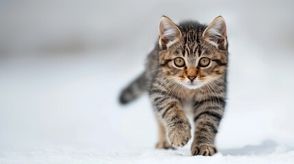 Obraz premium Tabby Kitten Walking in Snow