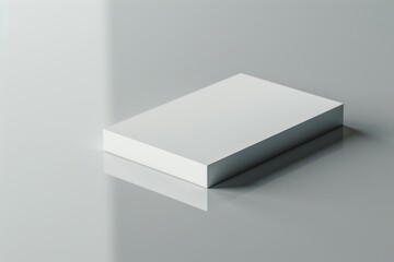 A minimal 3D rendering of a business card with a subtle logo, placed on a clean, reflective surface