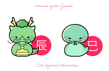 十二支動物イラストレーション_たつ・へび