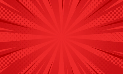 Red comic sunburst effect background with halftone. pop art comic-style vector background. Suitable for templates, sale banners, events, ads, web and pages
