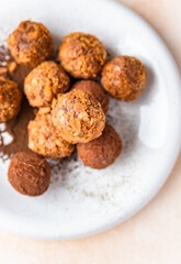 Brigadeiro, a Brazilian chocolate candy. Traditional Brazilian handmade chocolate candy. Set of gourmet chocolate truffles