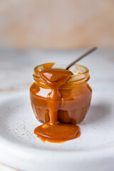 Jar of salted homemade caramel sauce