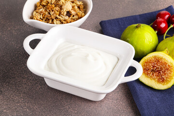Traditional homemade Greek yoghurt with granola