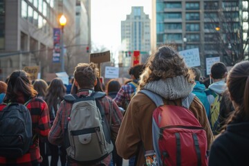 Urban Protest with Young People and Signs