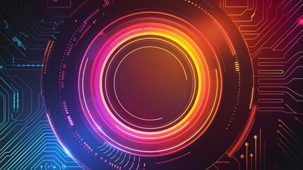 Obraz premium Abstract Neon Circle With Circuitry Background