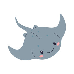 Cute stingray in flat style. Children's illustration on a white background. Vector