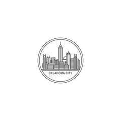 Fototapeta premium Oklahoma City USA skyline, horizon logo. Panorama, US Oklahoma state icon, abstract landmarks, skyscraper, buildings. United States of America isolated thin line graphic, vector clipart