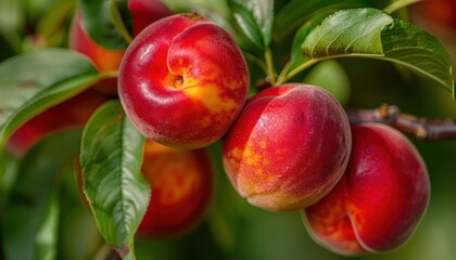 Ripe Nectarines on Tree Branch