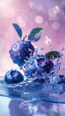 Blueberries Splashing in Water