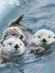 Fototapeta premium Three Playful Sea Otters in Water