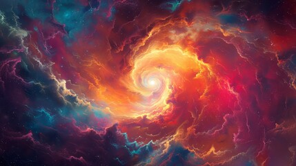 Abstract swirling clouds of vibrant colors create a cosmic dreamscape.