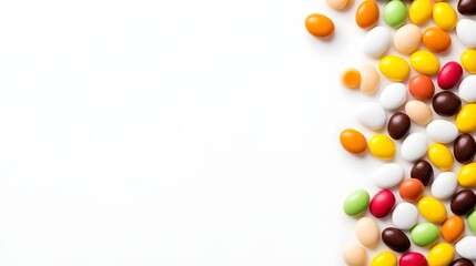 Obraz premium Vibrant Assortment of Colorful Chocolate Candies on White Background