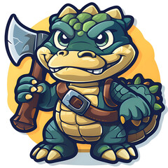 Obraz premium crocodile funny character holding axe with flat style design