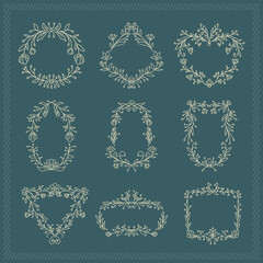Floral Frames Wedding  Decorative Ornaments Simple Monoline Illustration
