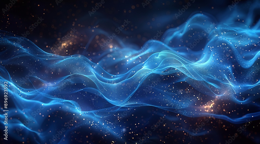 Wall mural abstract blue waves with glowing particles