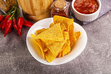 Mexican corn nachos chips with salsa