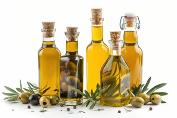 Collection of Olive Oil Bottles with Olives