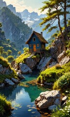 Secluded Cabin in Mountain Valley.