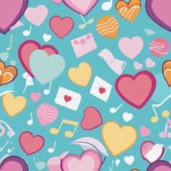 Seamless pattern of candy hearts and love notes, Generative AI