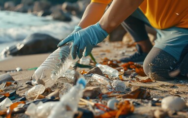 Obraz premium Beach Cleanup: Removing Plastic Waste