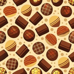 Fototapeta premium Seamless pattern of chocolate bars and truffles, Generative AI