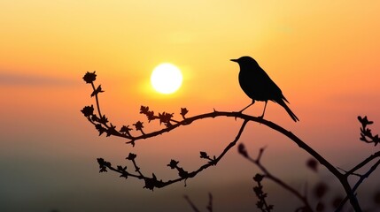 Silhouette of a Bird at Sunset
