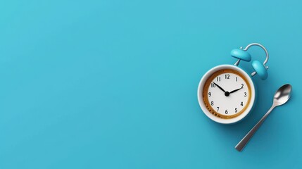 Blue Alarm Clock on Turquoise Background