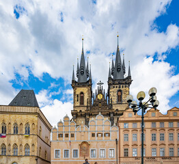 Fototapeta premium Czech Republic. Prague Old Town Square and Church of Mother of God, Prague, Czech Republic. Architecture and landmark of Prague